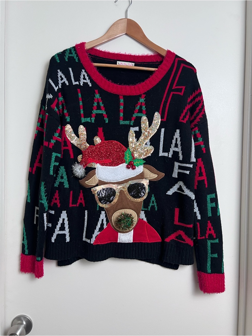 Ugly Christmas Sweater Reindeer Sequin Jingle Bells holiday party L